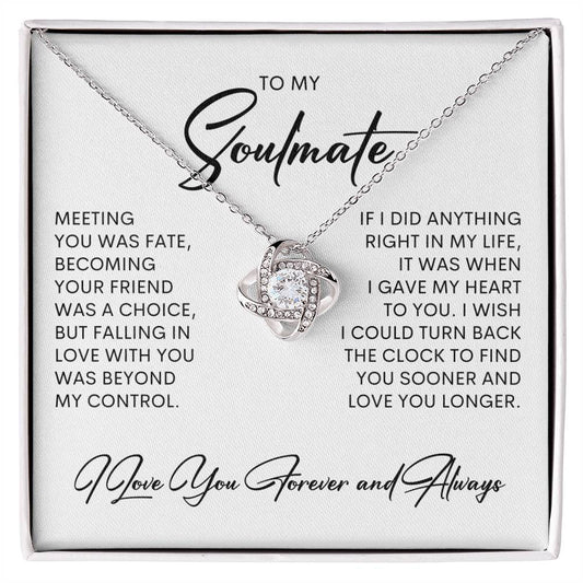 To My Soulmate Love Knot Necklace – Romantic Gift with CZ Crystals