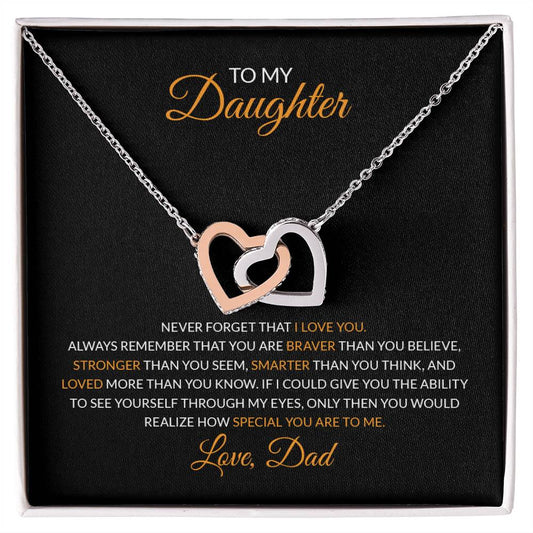 To My Daughter Interlocking Hearts Necklace – Meaningful Gift with CZ Crystals